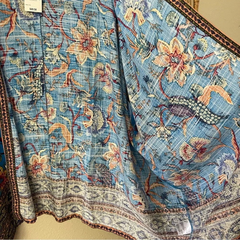 JM Collection Open Front Kimono‎ Cardigan Linen Blend Jacquard Print Sz 1X B33